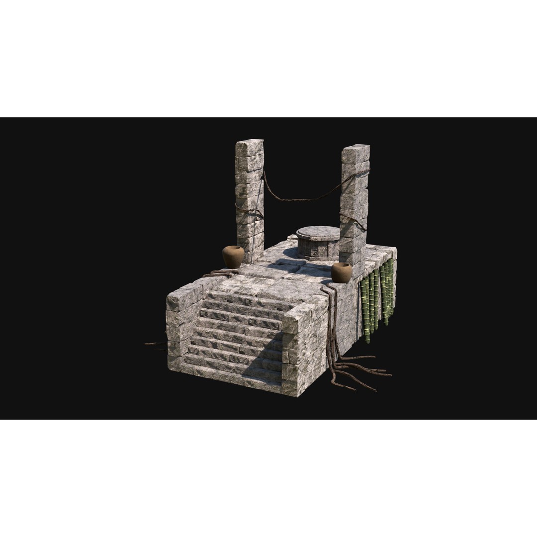 Sacrifice Altar 3D Model – Low Poly Jungle Tribal Construction, FBX, OBJ - View 45