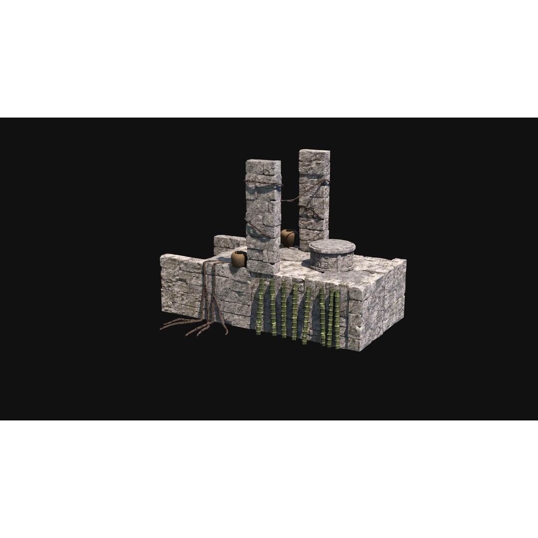 Sacrifice Altar 3D Model – Low Poly Jungle Tribal Construction, FBX, OBJ - View 46