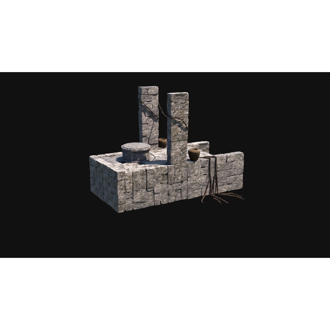 Sacrifice Altar 3D Model – Low Poly Jungle Tribal Construction, FBX, OBJ - View 47