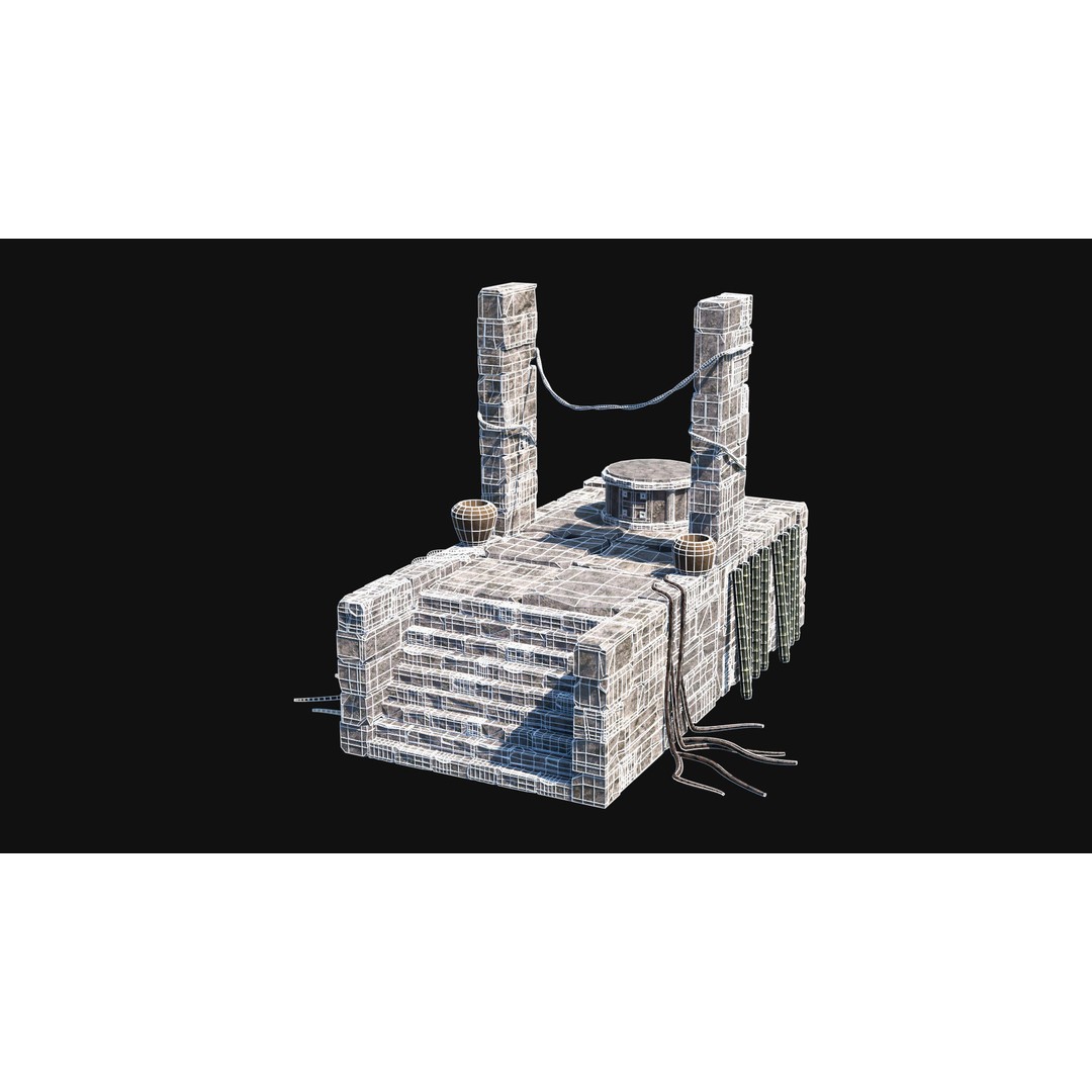 Sacrifice Altar 3D Model – Low Poly Jungle Tribal Construction, FBX, OBJ - View 48