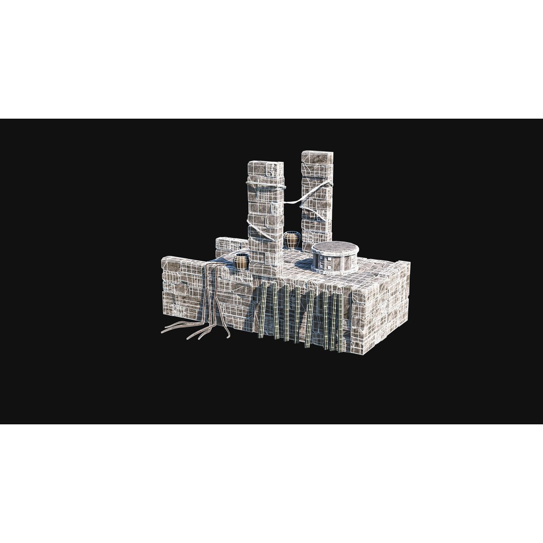 Sacrifice Altar 3D Model – Low Poly Jungle Tribal Construction, FBX, OBJ - View 49