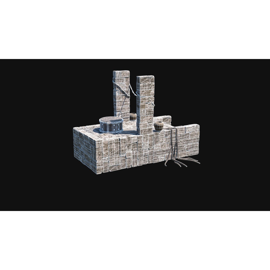Sacrifice Altar 3D Model – Low Poly Jungle Tribal Construction, FBX, OBJ - View 50