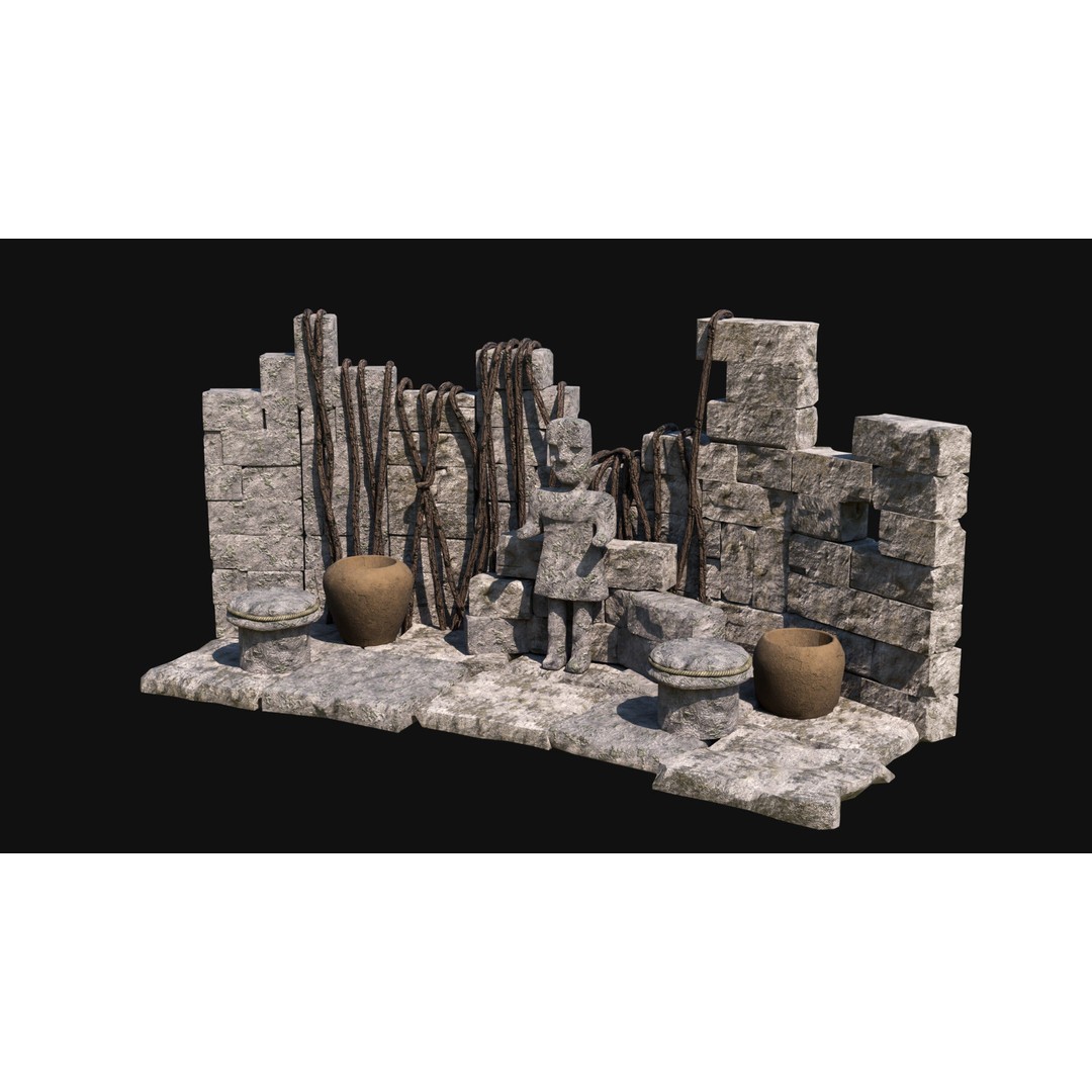 Sacrifice Altar 3D Model – Low Poly Jungle Tribal Construction, FBX, OBJ - View 9