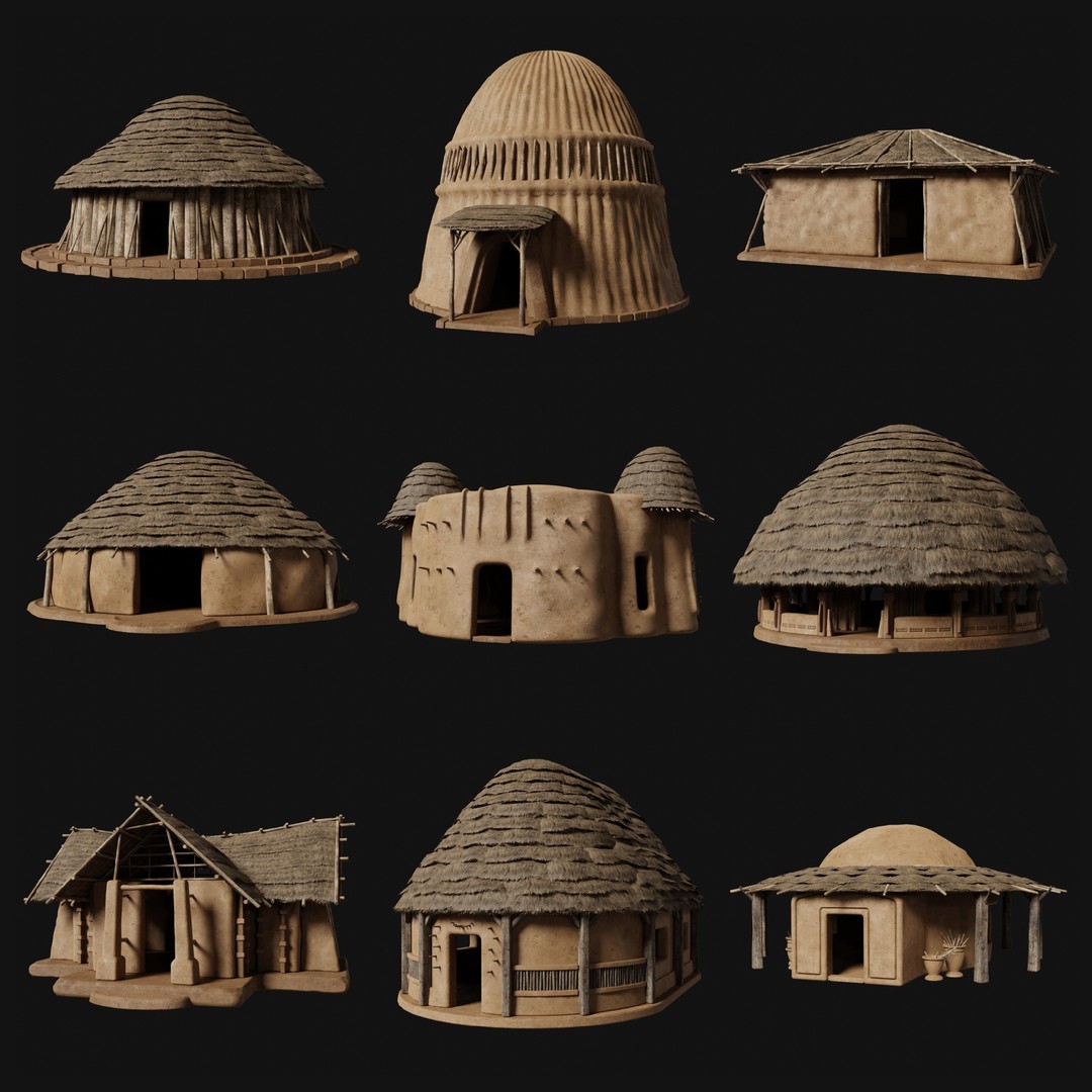 Primitive Huts 3D Model – Low Poly Game-Ready Asset, FBX & OBJ