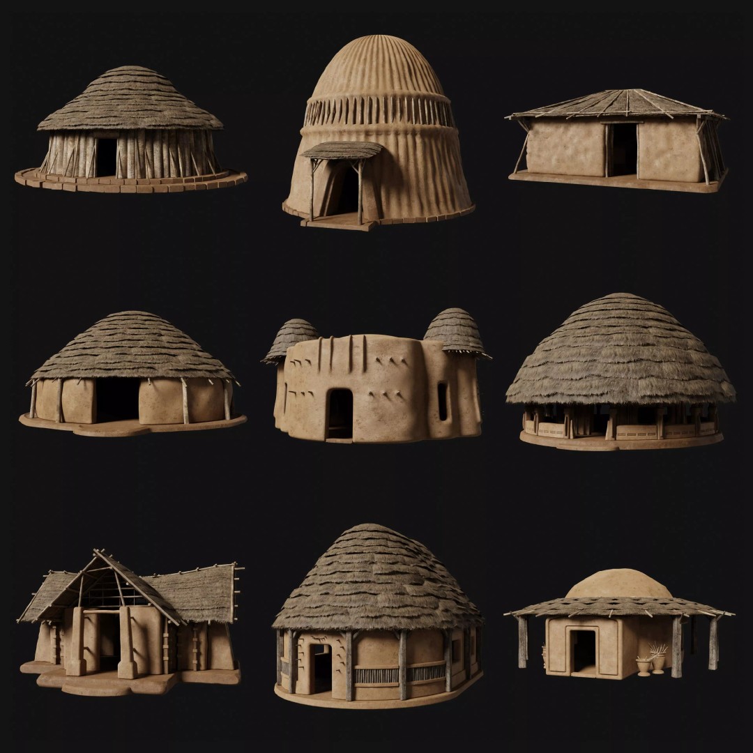 Primitive Huts 3D Model – Low Poly Game-Ready Asset, FBX & OBJ - View 2