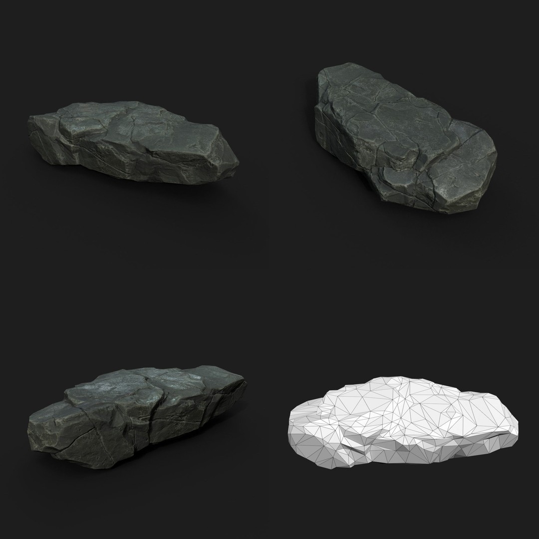 Low Poly Black Rock 3D Model – Ultra HD PBR Textures, FBX, OBJ