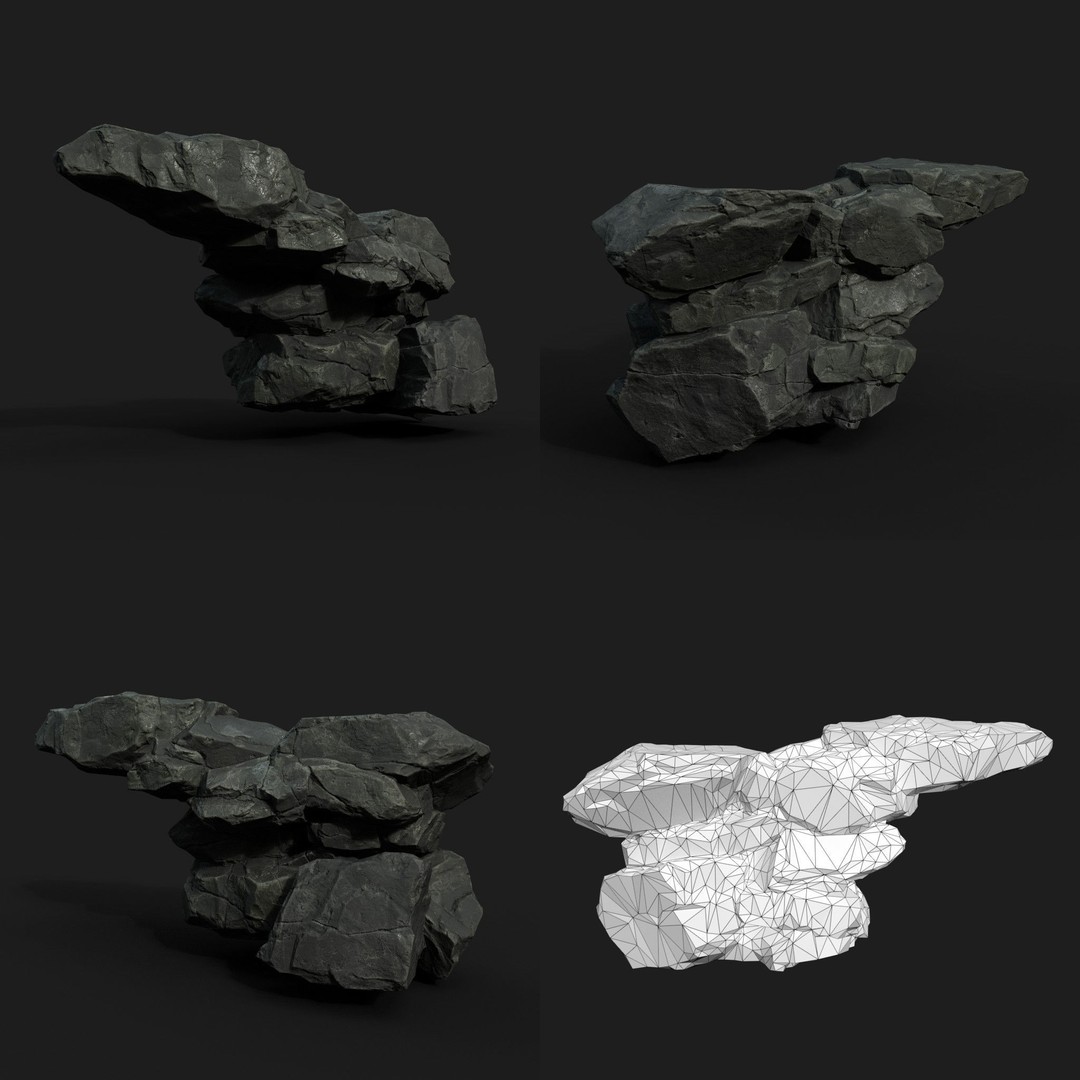 Low Poly Black Rock 3D Model – Ultra HD PBR Textures, FBX, OBJ - View 12