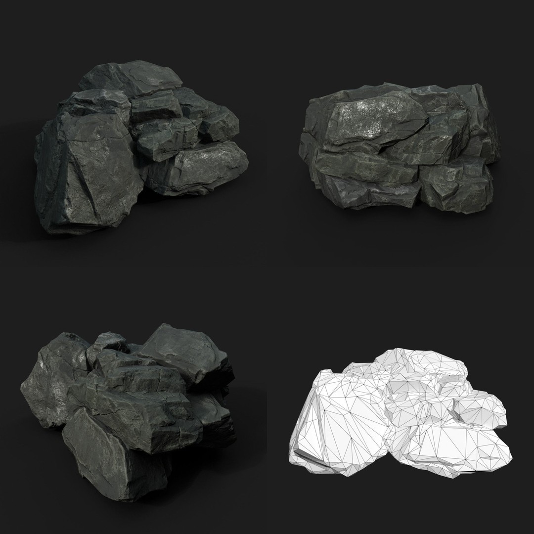 Low Poly Black Rock 3D Model – Ultra HD PBR Textures, FBX, OBJ - View 14