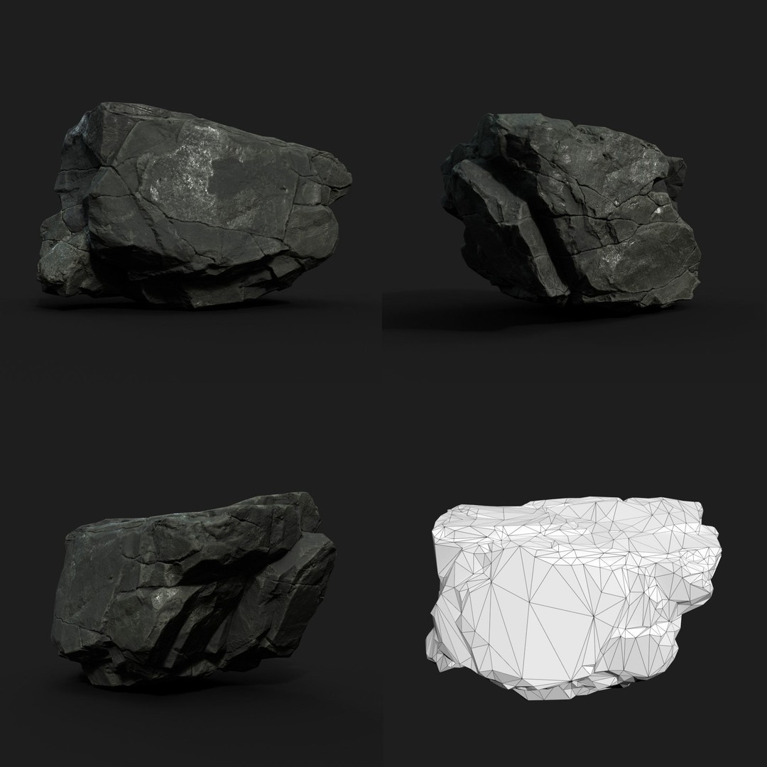 Low Poly Black Rock 3D Model – Ultra HD PBR Textures, FBX, OBJ - View 16