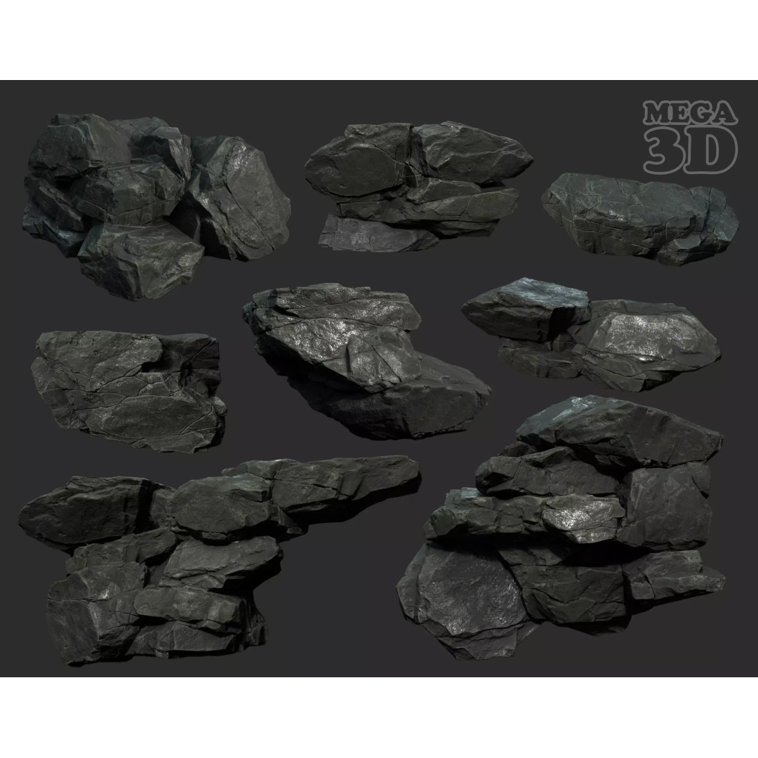 Low Poly Black Rock 3D Model – Ultra HD PBR Textures, FBX, OBJ - View 2