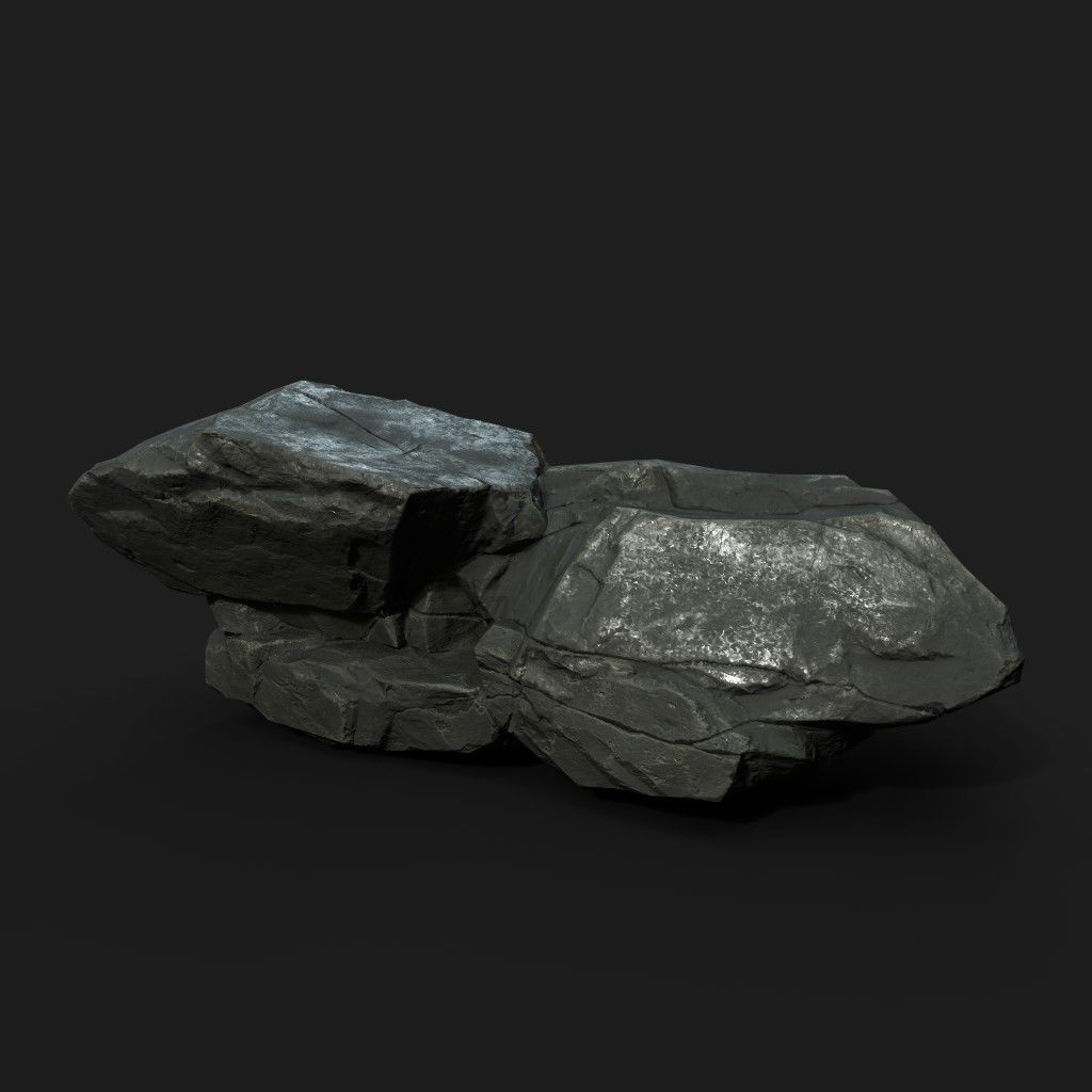 Low Poly Black Rock 3D Model – Ultra HD PBR Textures, FBX, OBJ - View 3