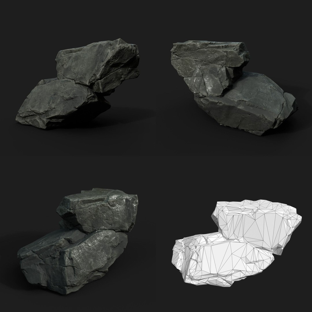 Low Poly Black Rock 3D Model – Ultra HD PBR Textures, FBX, OBJ - View 6