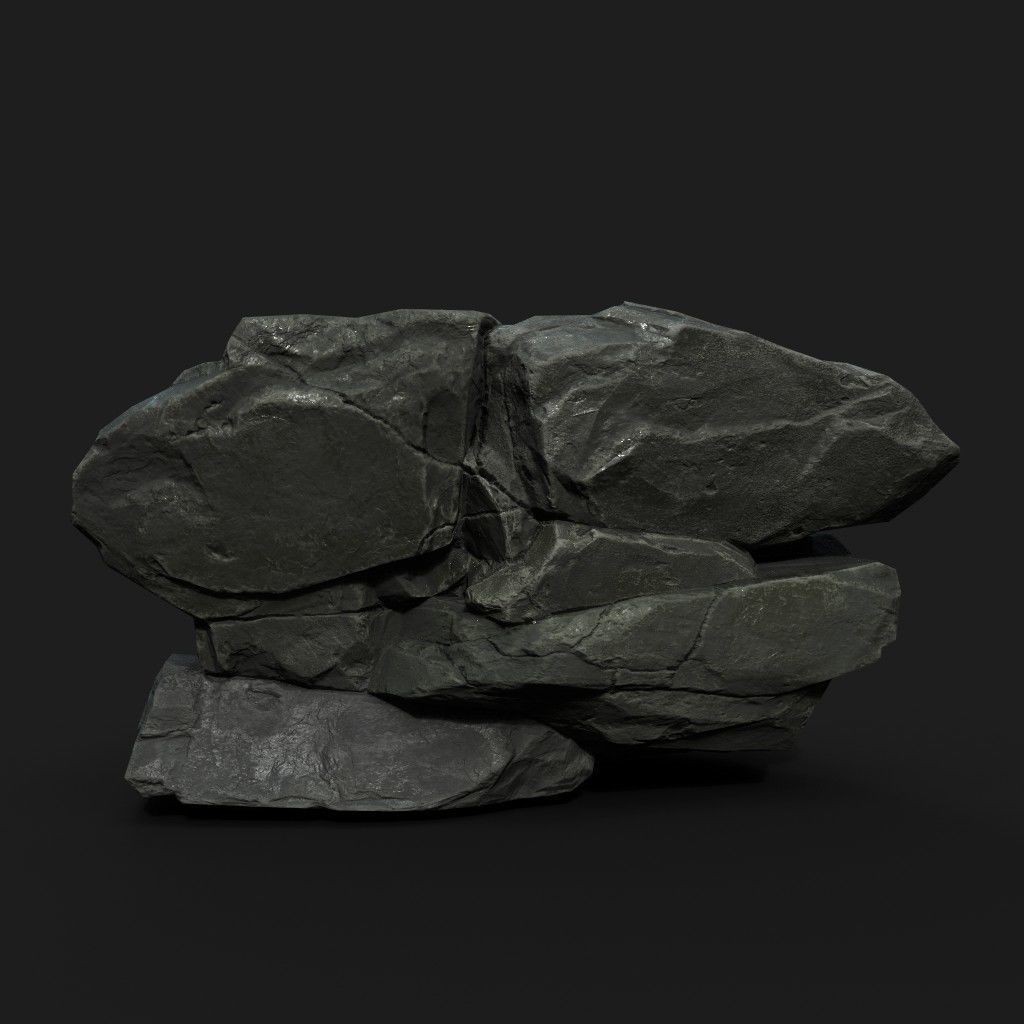 Low Poly Black Rock 3D Model – Ultra HD PBR Textures, FBX, OBJ - View 7