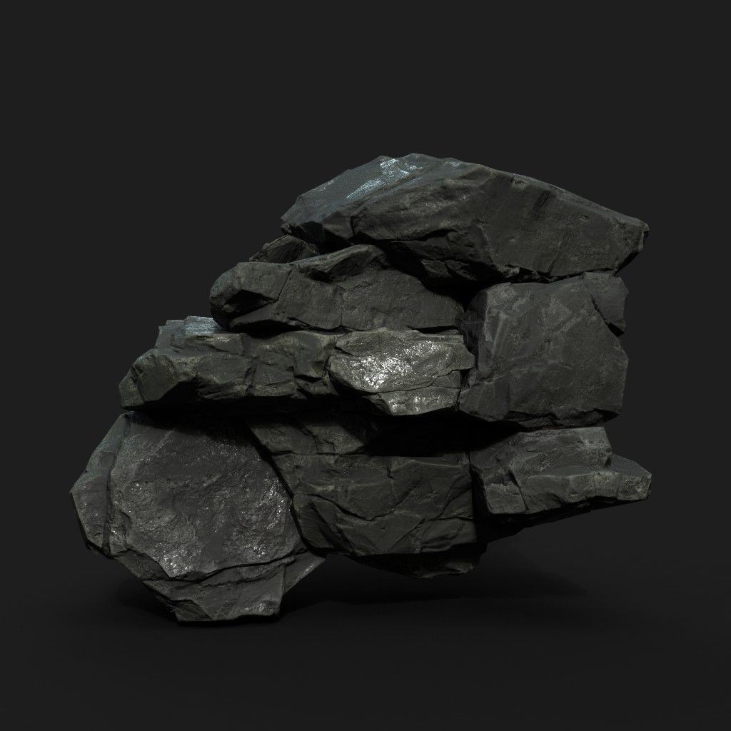 Low Poly Black Rock 3D Model – Ultra HD PBR Textures, FBX, OBJ - View 9