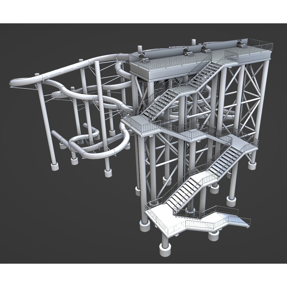 Aqua Park 3D Model – Low Poly Water Slide, Rigged, Blender, FBX - View 3