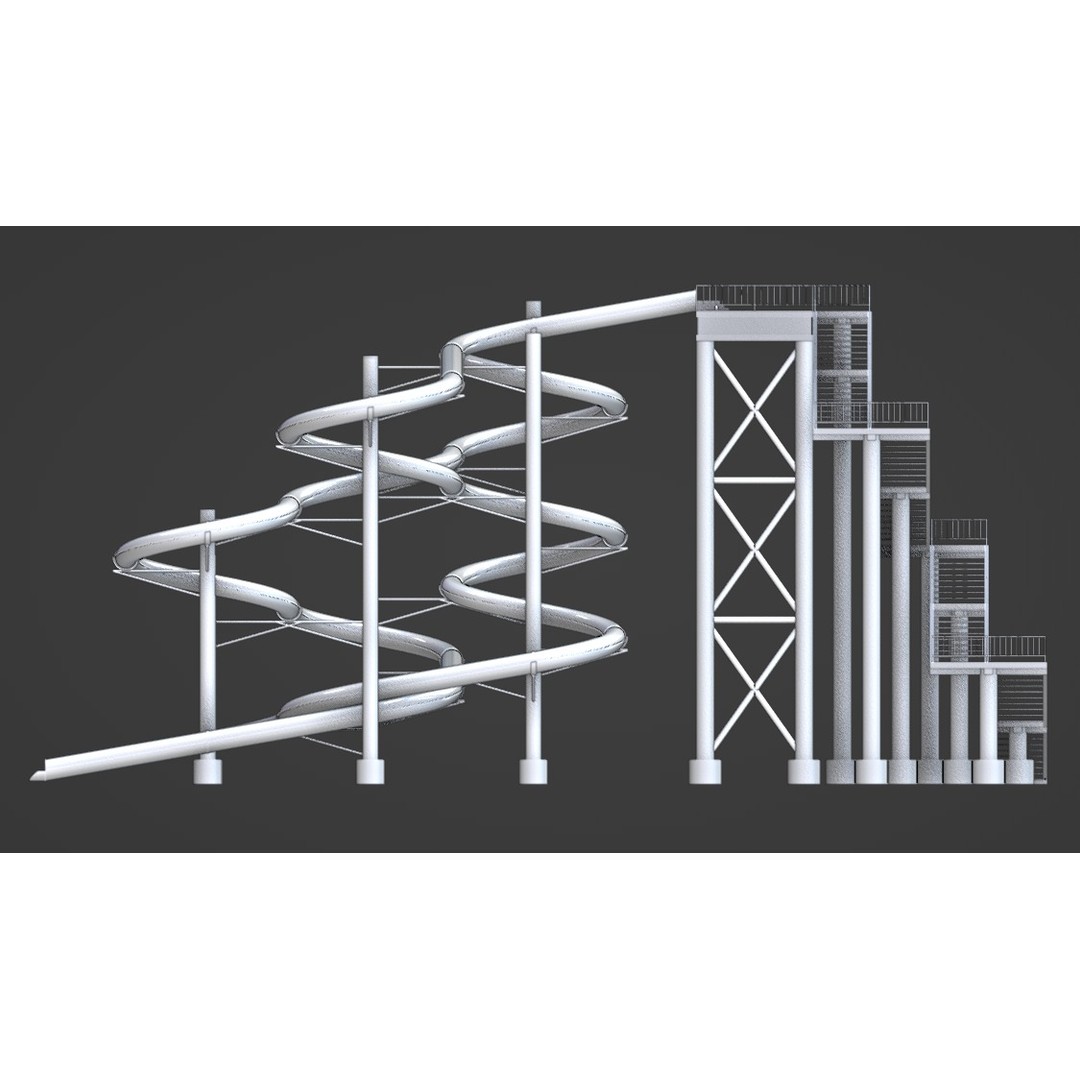 Aqua Park 3D Model – Low Poly Water Slide, Rigged, Blender, FBX - View 8