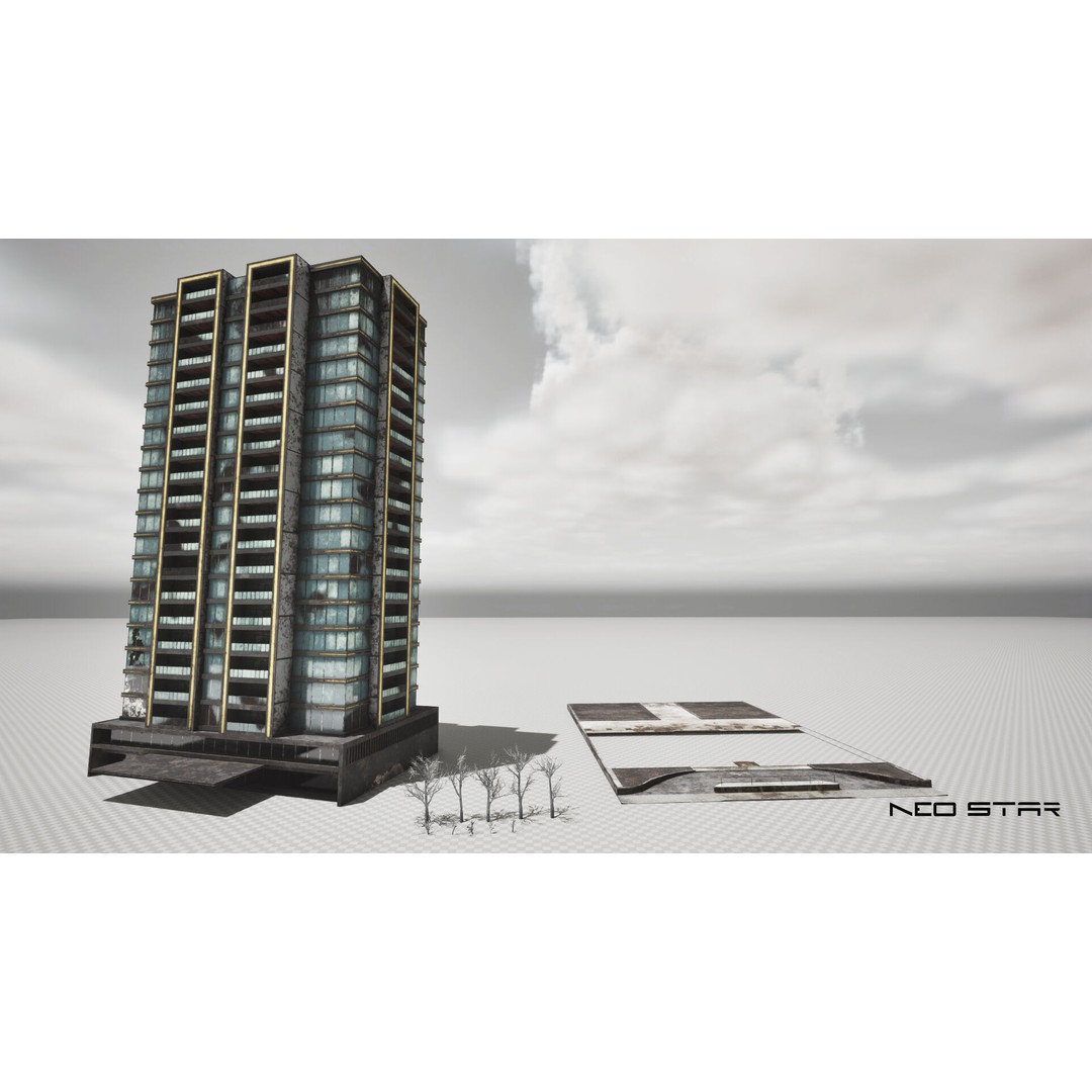 Abandoned Hotel 3D Model – Low Poly Game Asset, FBX, PBR Textures - View 10