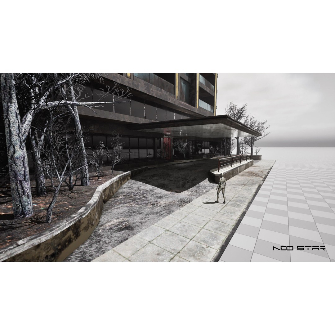 Abandoned Hotel 3D Model – Low Poly Game Asset, FBX, PBR Textures - View 5