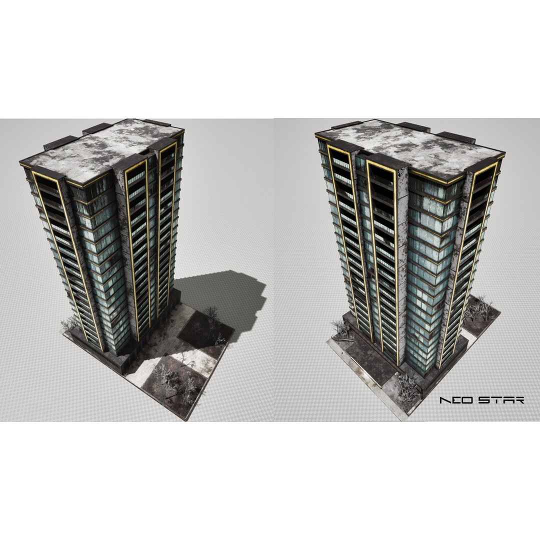 Abandoned Hotel 3D Model – Low Poly Game Asset, FBX, PBR Textures - View 8
