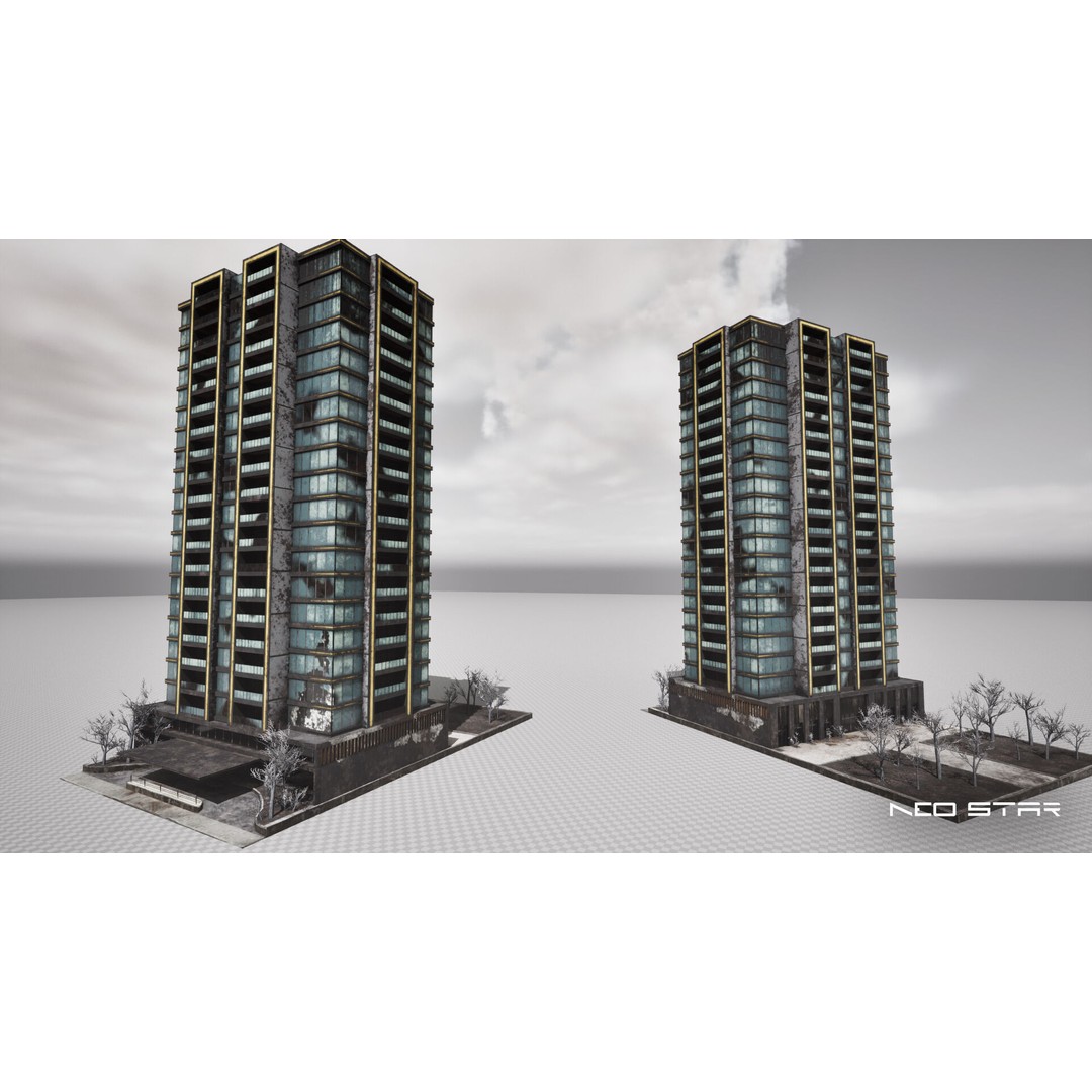 Abandoned Hotel 3D Model – Low Poly Game Asset, FBX, PBR Textures - View 9