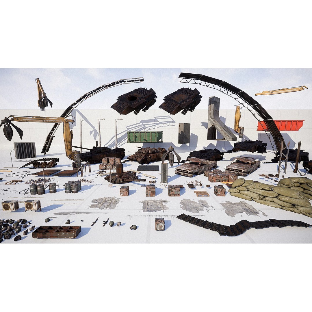 Junkyard Environment 3D Model – Low Poly Industrial Asset, FBX - View 5