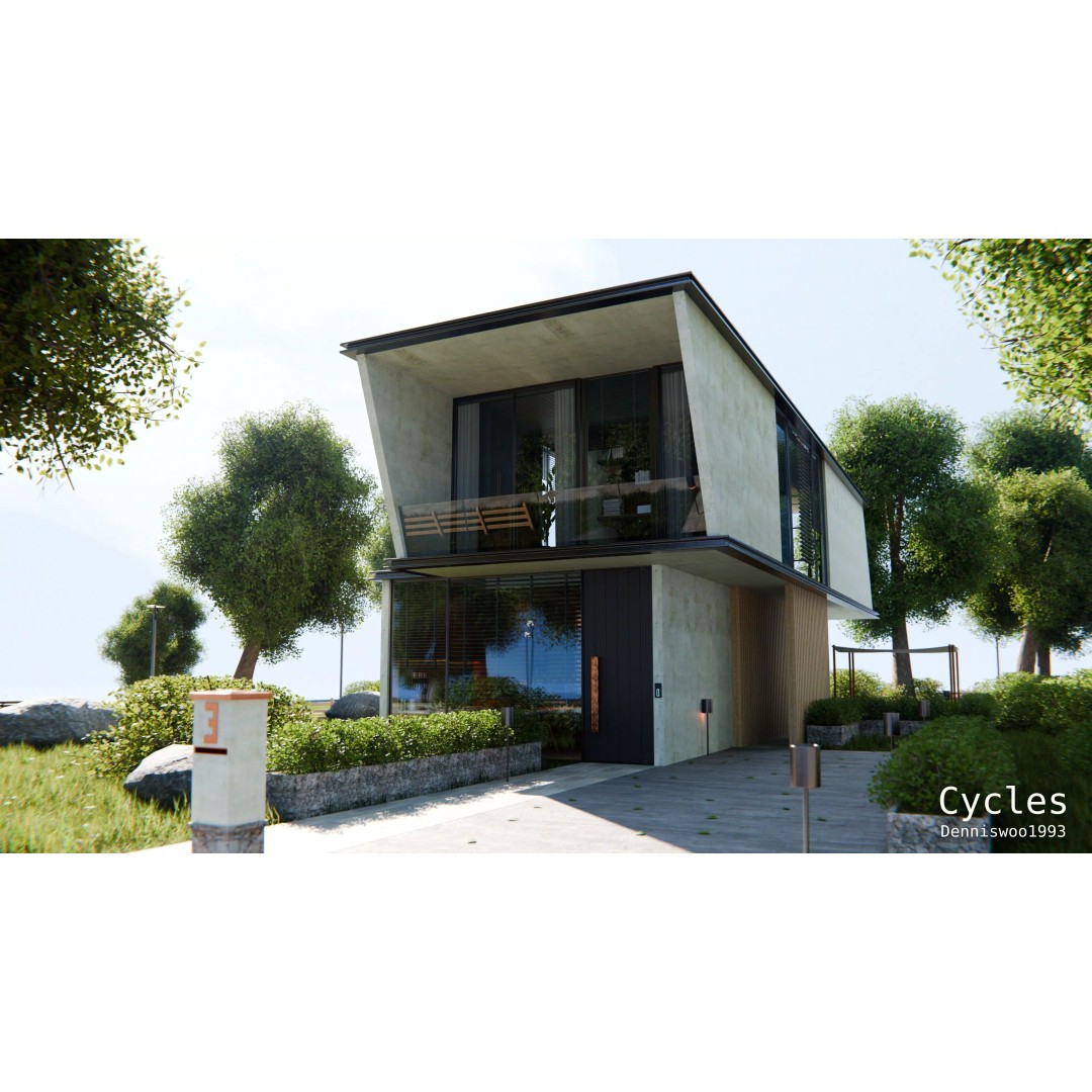 Modern Modular House 3D Model – Luxury Design with PBR Textures, Blender - View 3