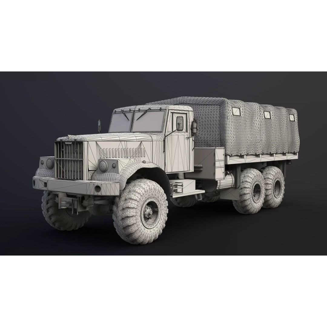 Kraz-255B Military Truck 3D Model – Low Poly Game Ready Asset - View 12