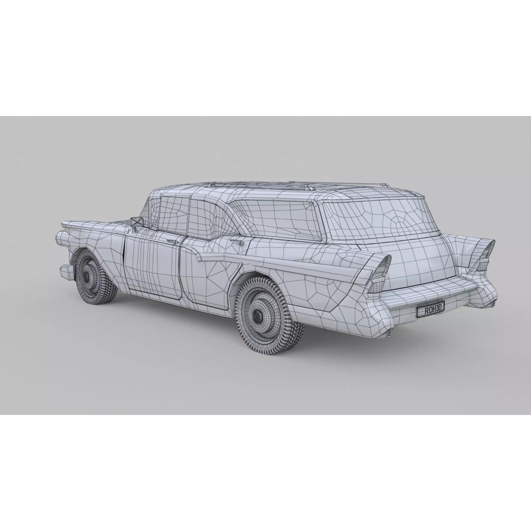 Classic Family Wagon 3D Model – Low Poly Vintage Transport, FBX - View 10