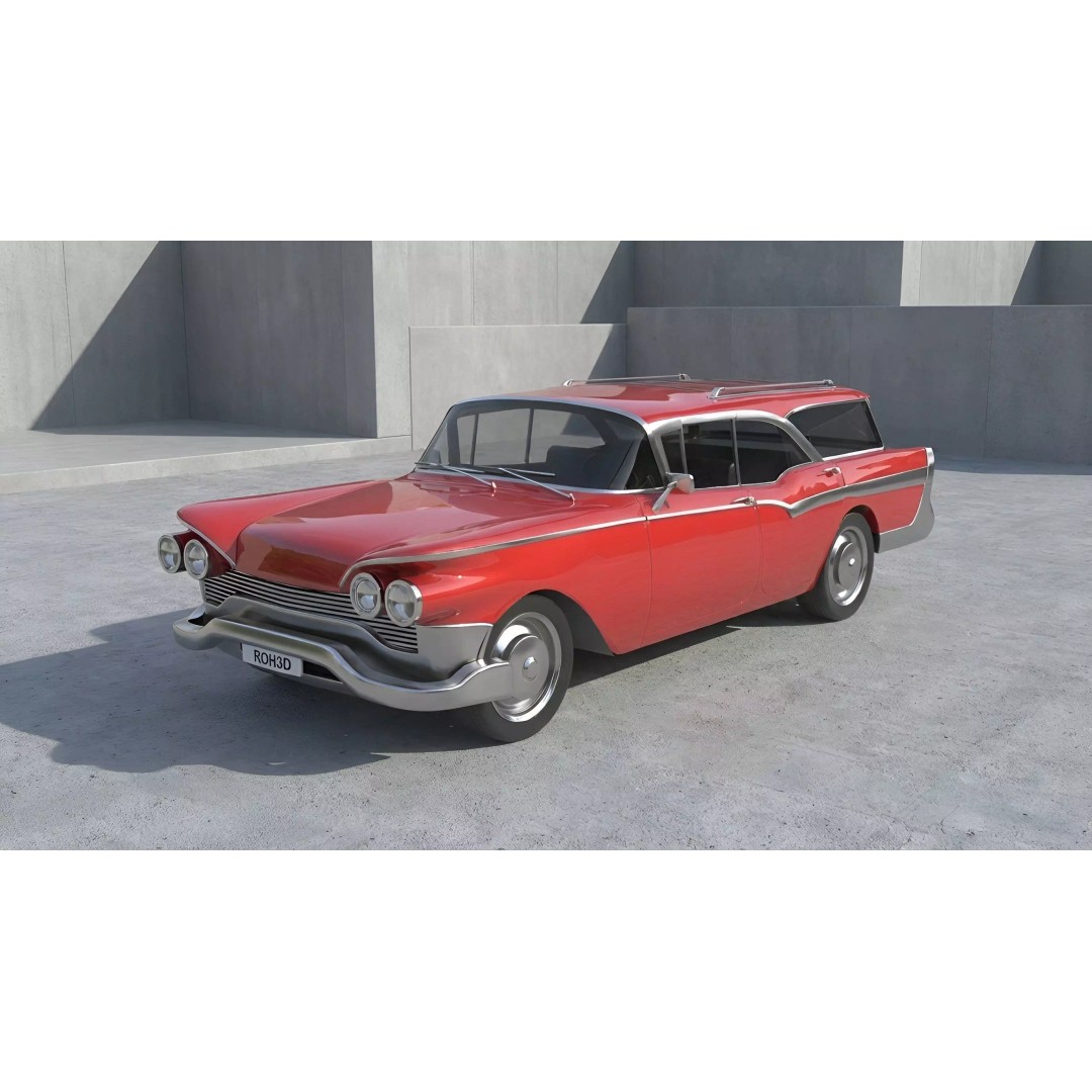 Classic Family Wagon 3D Model – Low Poly Vintage Transport, FBX - View 2