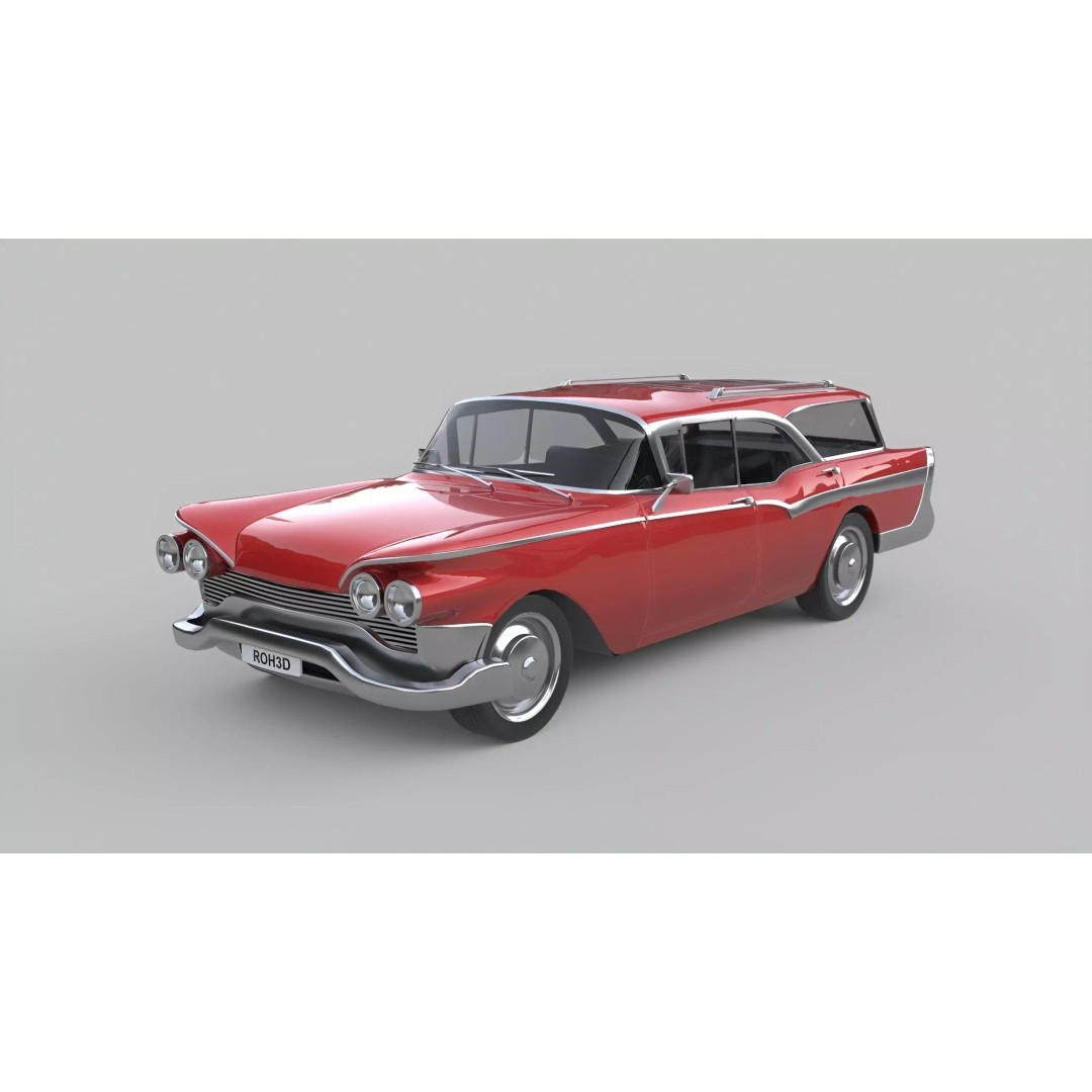 Classic Family Wagon 3D Model – Low Poly Vintage Transport, FBX - View 3