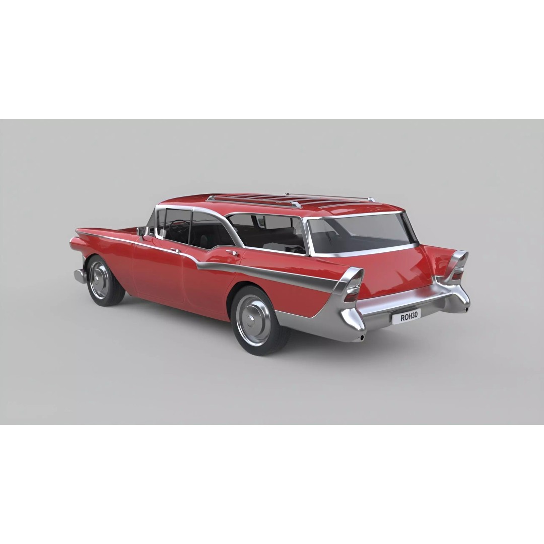 Classic Family Wagon 3D Model – Low Poly Vintage Transport, FBX - View 4