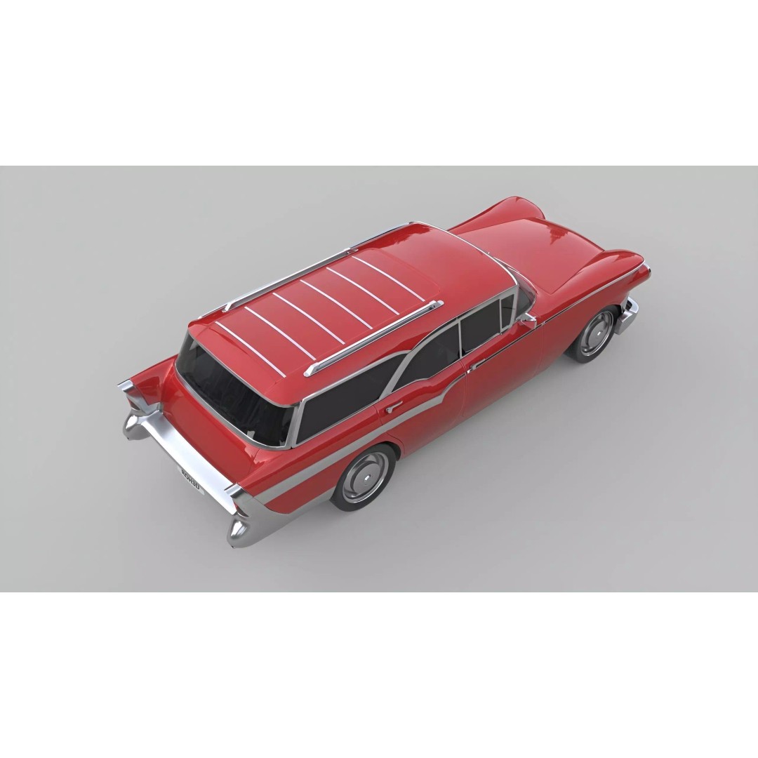 Classic Family Wagon 3D Model – Low Poly Vintage Transport, FBX - View 5