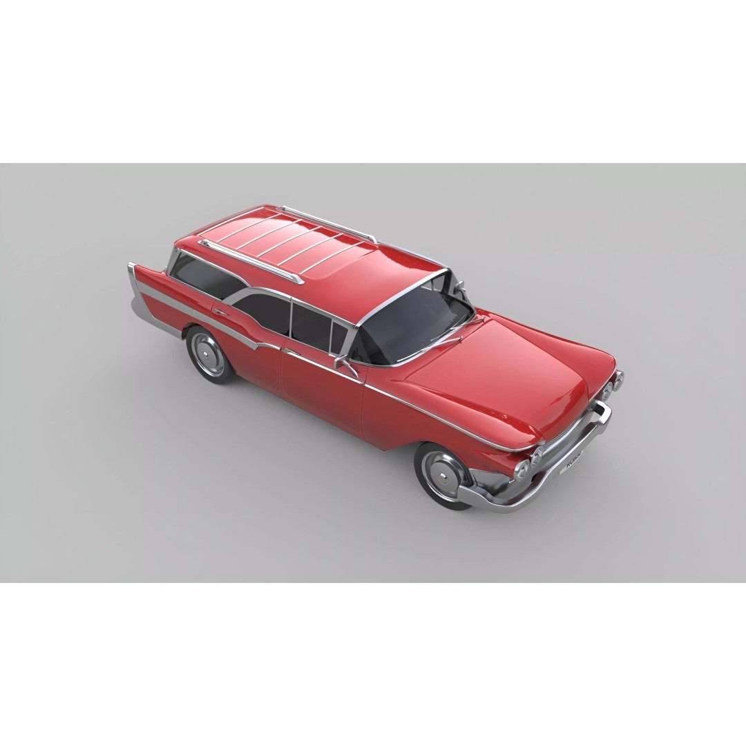 Classic Family Wagon 3D Model – Low Poly Vintage Transport, FBX - View 6