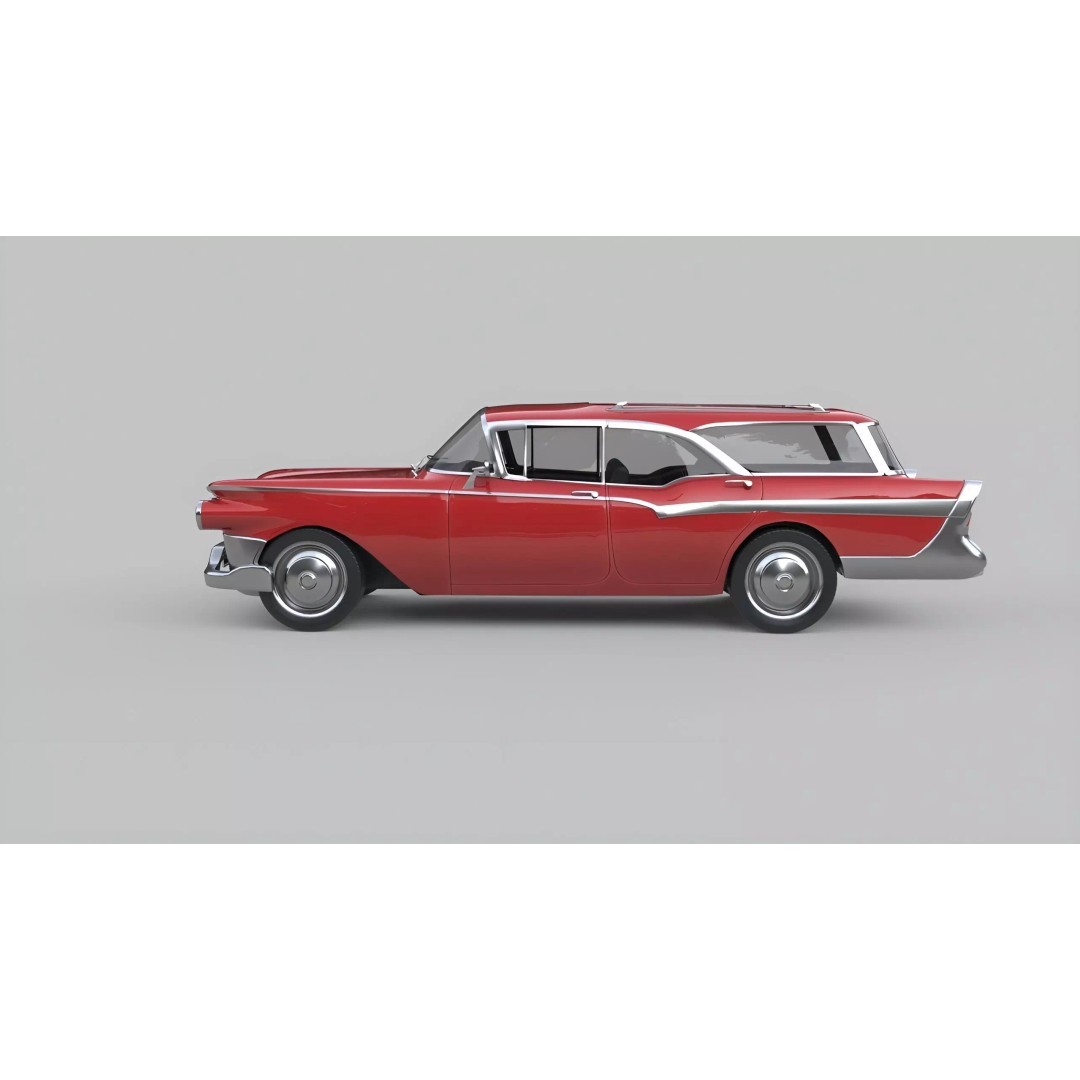 Classic Family Wagon 3D Model – Low Poly Vintage Transport, FBX - View 7