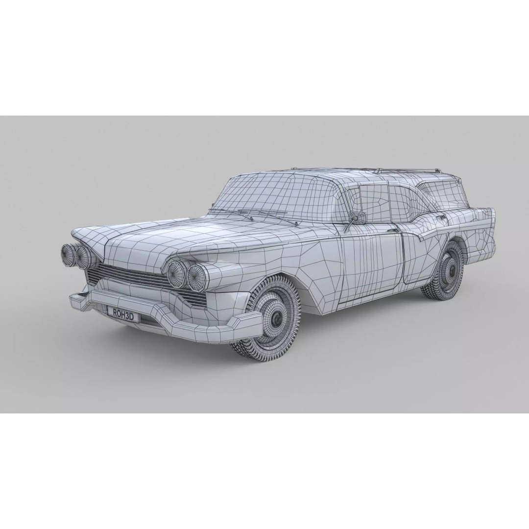 Classic Family Wagon 3D Model – Low Poly Vintage Transport, FBX - View 8