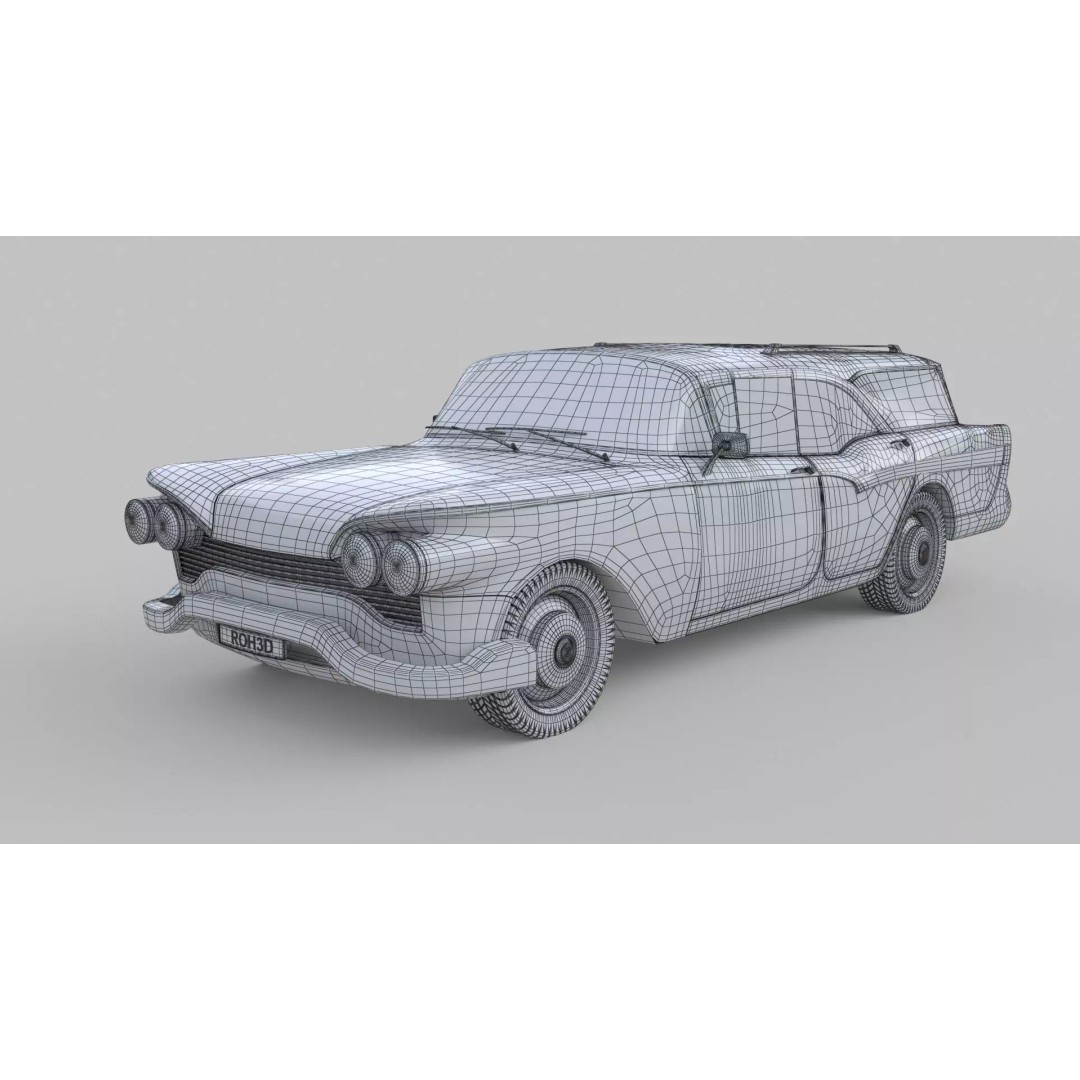 Classic Family Wagon 3D Model – Low Poly Vintage Transport, FBX - View 9