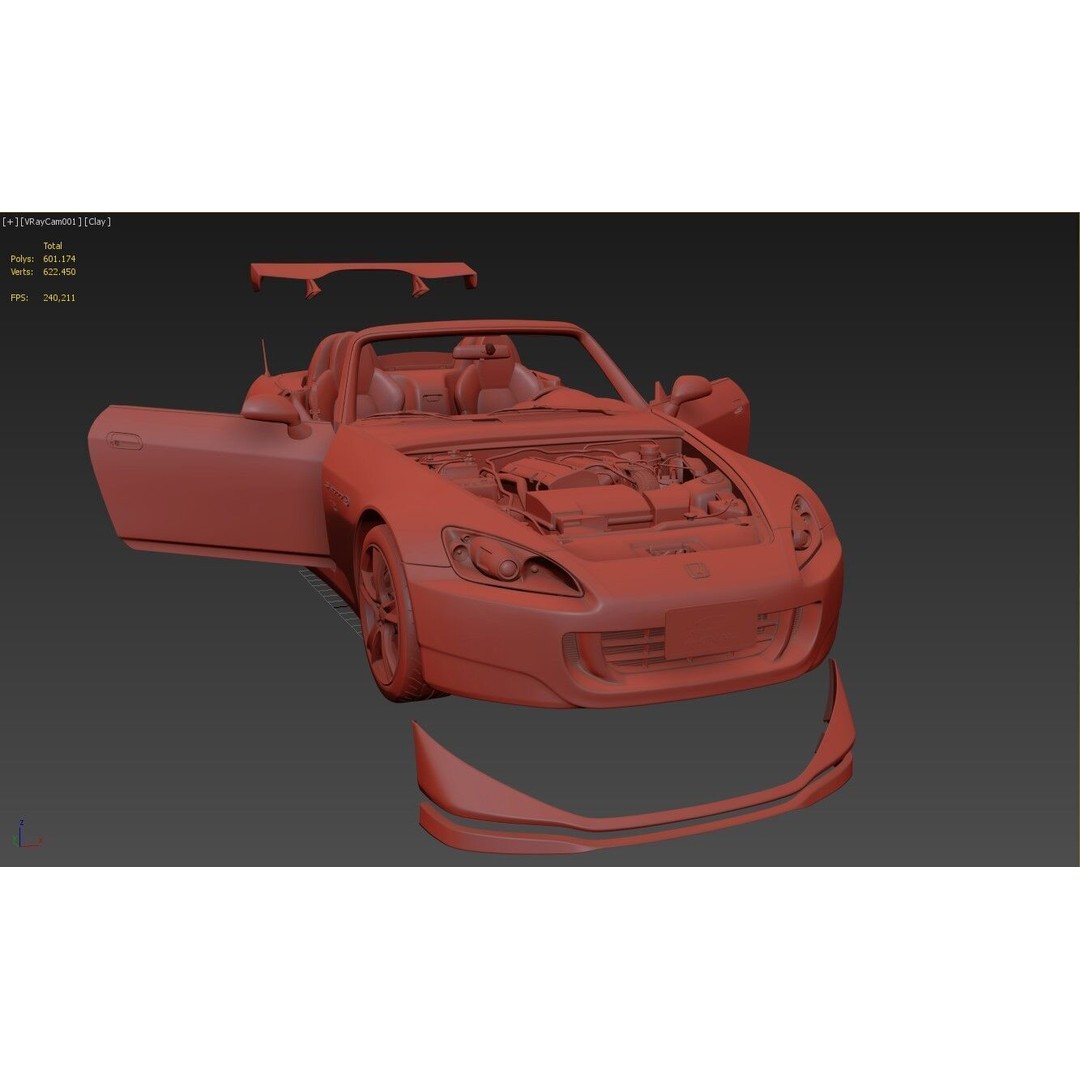 Honda S2000 AP2 CR 3D Model – High Poly Racing Car, FBX & OBJ Formats - View 18