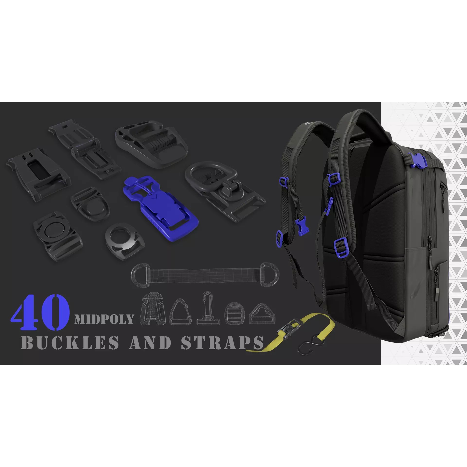 Buckle and Straps - Low-Poly Game-Ready 3D Model - View 2