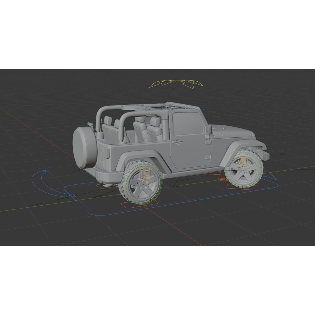 Jeep Wrangler 3D Model – Low Poly Rigged SUV for Blender, FBX