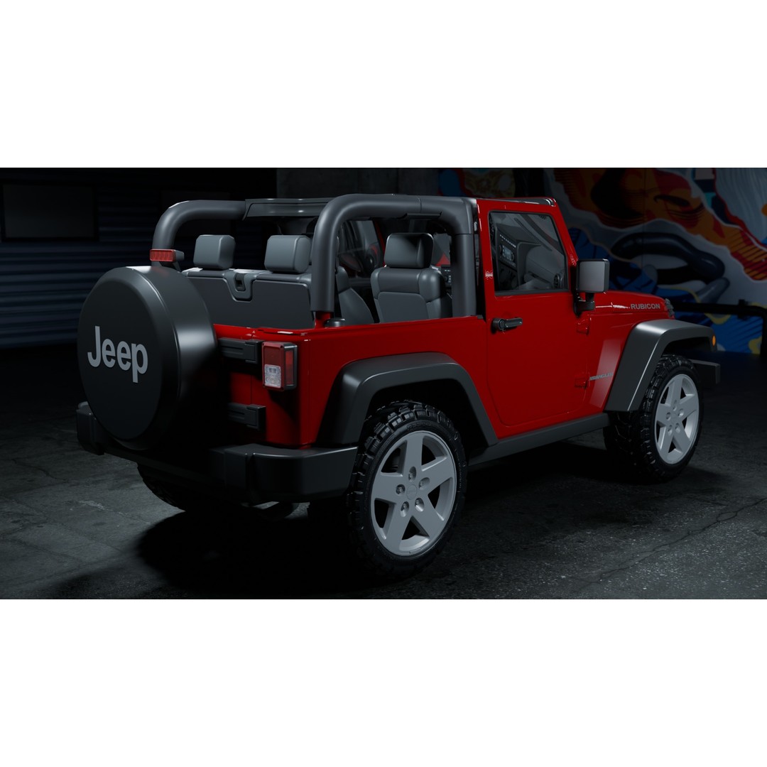 Jeep Wrangler 3D Model – Low Poly Rigged SUV for Blender, FBX - View 10