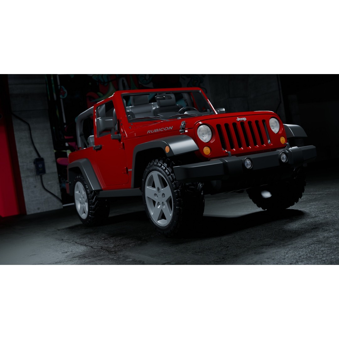 Jeep Wrangler 3D Model – Low Poly Rigged SUV for Blender, FBX - View 11