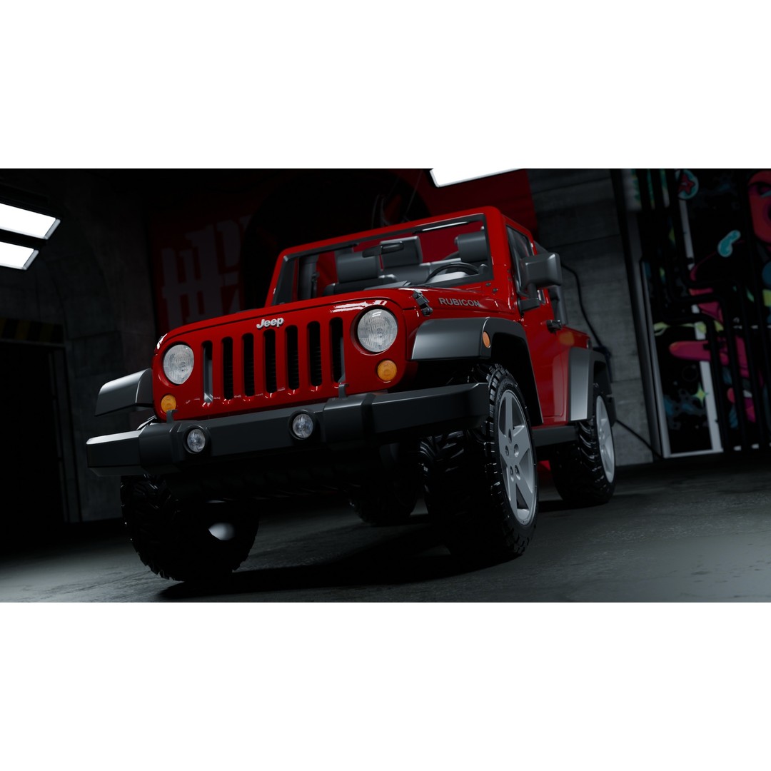 Jeep Wrangler 3D Model – Low Poly Rigged SUV for Blender, FBX - View 12