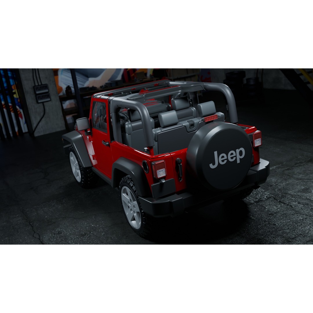 Jeep Wrangler 3D Model – Low Poly Rigged SUV for Blender, FBX - View 13