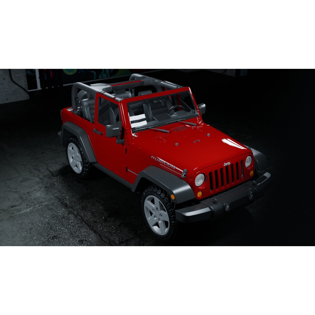 Jeep Wrangler 3D Model – Low Poly Rigged SUV for Blender, FBX - View 14