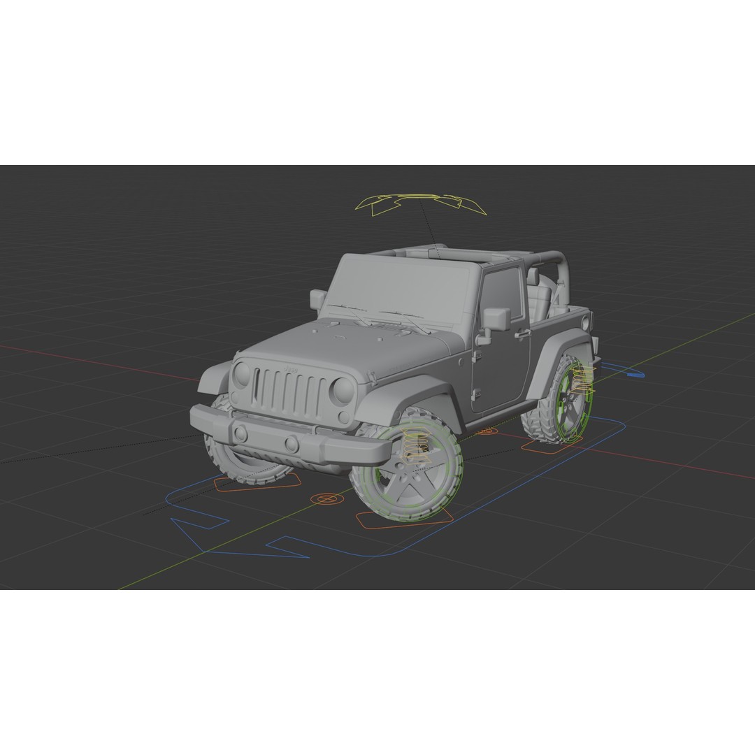 Jeep Wrangler 3D Model – Low Poly Rigged SUV for Blender, FBX - View 15