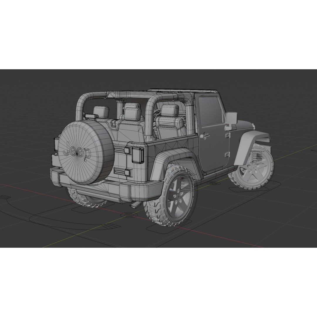 Jeep Wrangler 3D Model – Low Poly Rigged SUV for Blender, FBX - View 18