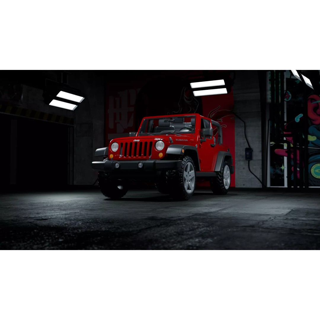 Jeep Wrangler 3D Model – Low Poly Rigged SUV for Blender, FBX - View 2