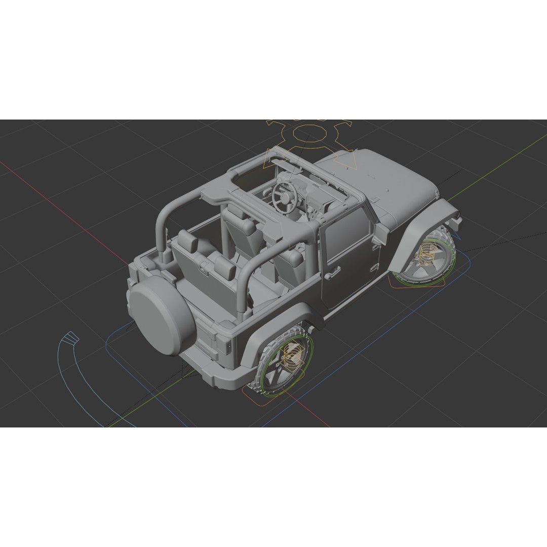 Jeep Wrangler 3D Model – Low Poly Rigged SUV for Blender, FBX - View 20