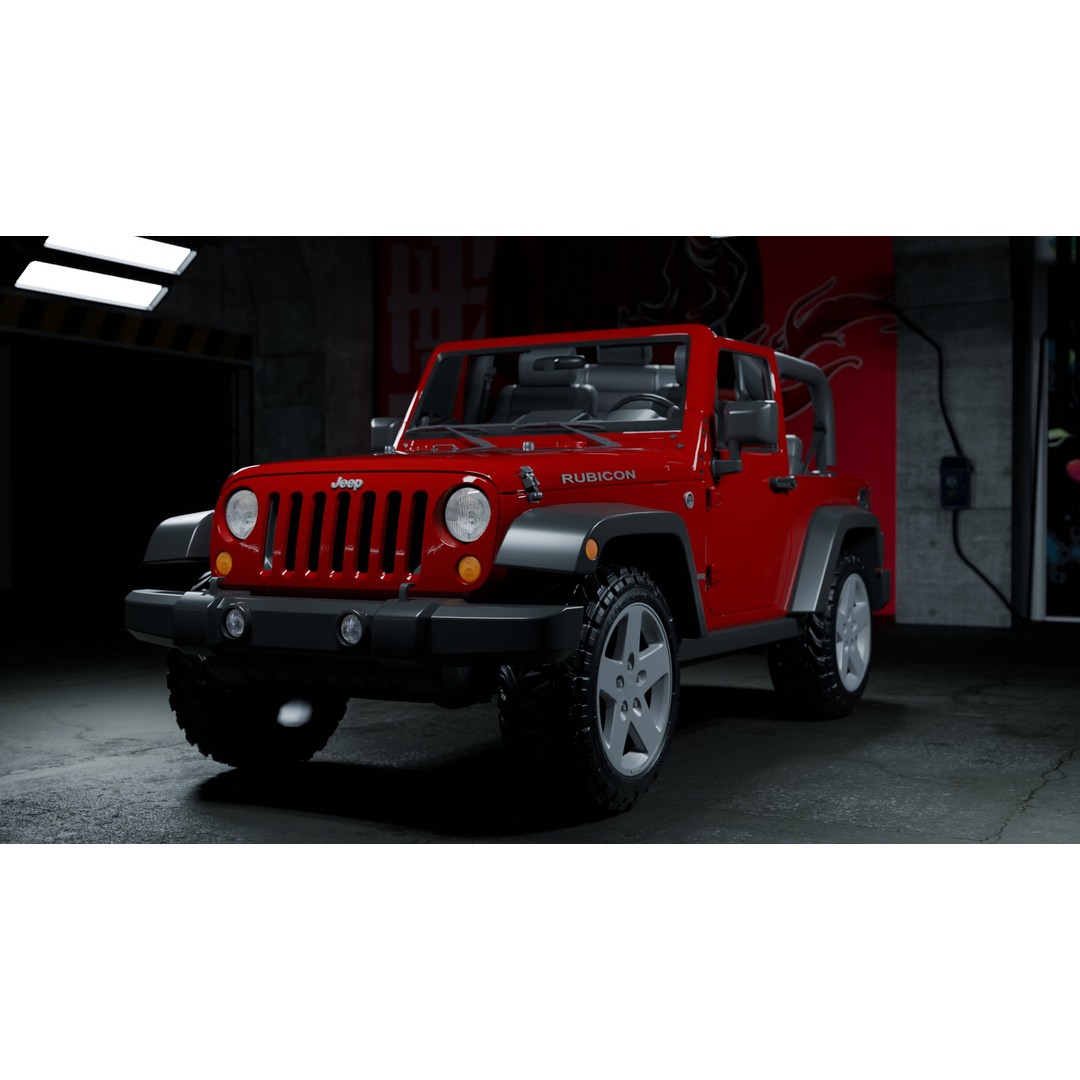 Jeep Wrangler 3D Model – Low Poly Rigged SUV for Blender, FBX - View 3