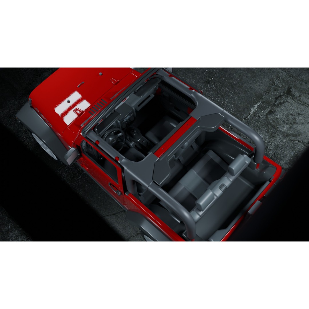 Jeep Wrangler 3D Model – Low Poly Rigged SUV for Blender, FBX - View 4